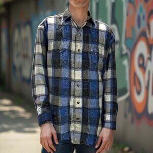 Lammle's Western Wear Blue Check Flannel | Men's L | Coastal Cowboy Vibes
❤️